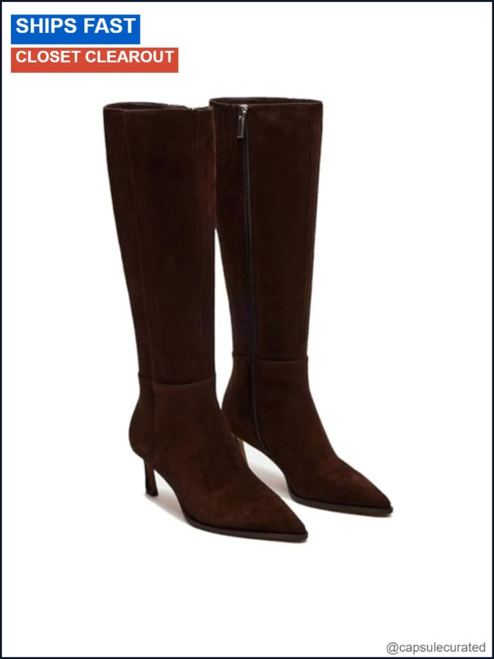 Knee High Leather Boots Women Stiletto Kitten Heeled Pointed Toe Side Zipper